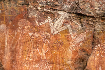 Rock art at Nanguluwurr or Nanguluwu (Nourlangie) in caves and shelters, Arnhem Land Escarpment,...