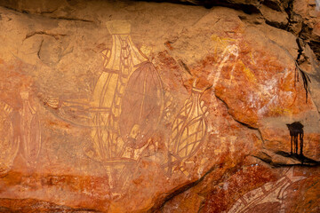 Ancient rock art at Burrungui or Burrungkuy (Nourlangie) in caves and shelters, Arnhem Land...