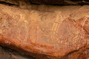 Ancient rock art at Burrungui or Burrungkuy (Nourlangie) in caves and shelters, Arnhem Land...