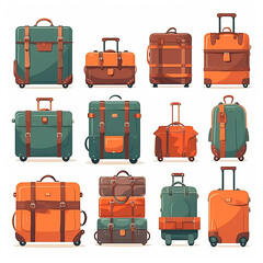 Modern and vintage travel bag collection isolated 