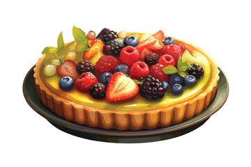 fruit tart on a plate isolated realistic vector 