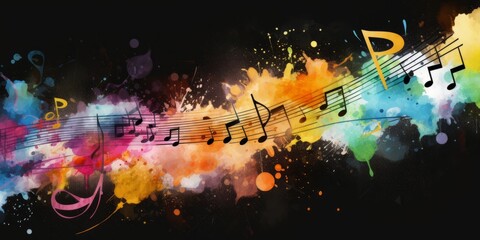 Obraz na płótnie Canvas Vibrant Arabesque Music Notes and Splatters, Generative AI