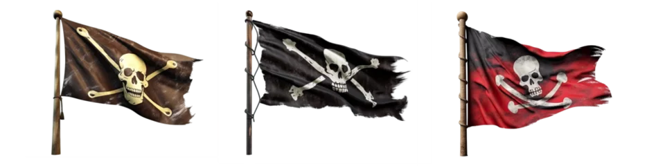 Fotobehang Set of pirate flags isolated on transparent background - Generative AI © comicsans