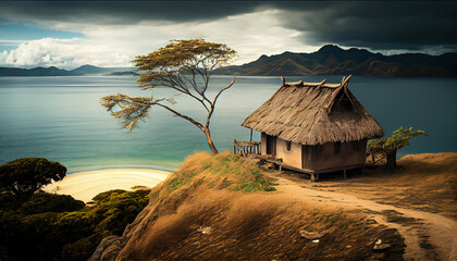 Home of Fiji Life Far Away Shot of Landscape Background AI Generative