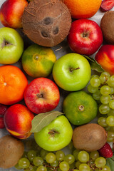 top view different fruit composition fresh fruits on white desk fruits fresh mellow summer color
