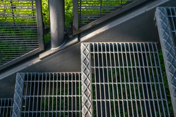 external staircase: row of external metal steps, detail of electro-welded mesh, in galvanized and...