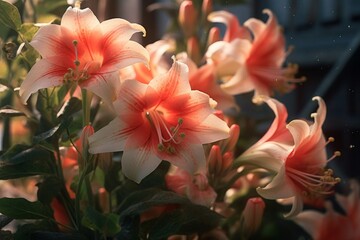 Adenium, also known as desert rose, is a striking succulent with beautiful flowers and a distinctive swollen base. A popular ornamental plant. Generative AI.