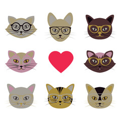 Different types of cats wearing glasses, and a red heart in the middle.
Fashion Design, Vectors for t-shirts and endless applications.