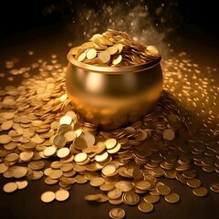 gold coins in a pot