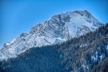 the snowcovered peak of Birnhorn in Austrian Alps in the region of Saalfelden Leogang inn the...
