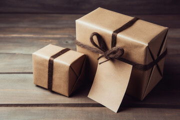 Fototapeta na wymiar gift box with ribbon on table, generative ai