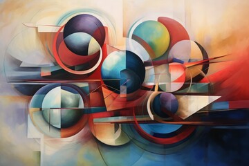 Dynamic and chaotic abstract oil painting with textured brushstrokes and bold colors, showcasing the artist's unique interpretation of form and composition. The aging process adds... Generative AI