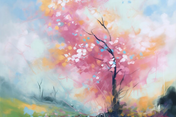 Fototapeta na wymiar Cherry Blossom Tree Forest Oil Painting Colorful Generative AI 