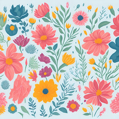 Flowers, Watercolor, vector, white background, clipart, Seamless patterns, repeating patterns design, flat illustration