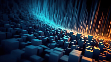 Obraz premium Modern digital abstract 3D background. Can be used in the description of network abilities, technological processes, digital storages, science, education, etc. Copy space. Based on Generative AI