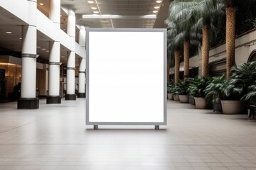 public shopping center mall or business center advertisement board space as empty blank white signboard with copy space area - Generative AI