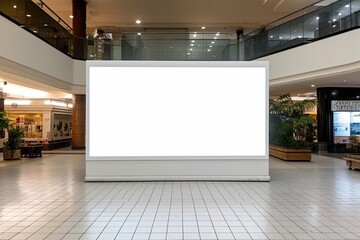 public shopping center mall or business center advertisement board space as empty blank white signboard with copy space area - Generative AI