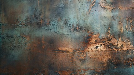 old copper. green and blue copper patina. Close-up Oxidized Copper Textured Wall. Generative Ai. - obrazy, fototapety, plakaty