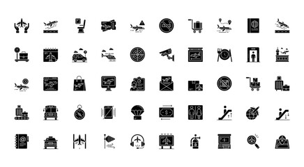 Airport Glyph Iconset Airplane Flight Glyph Icon Bundle in Black