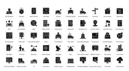Navigation Glyph Iconset Map Location Destination Glyph Icon Bundle in Black