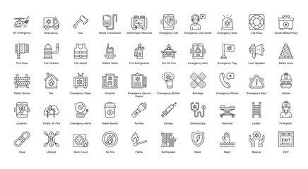 Emergency Thin Line Iconset Ambulance Health Medicine Outline  Icon Bundle in Black
