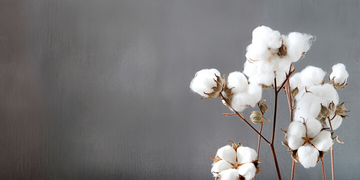 Cotton flower on grey background. Generative AI