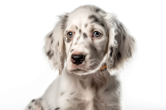 English Setter Dog Puppy On White Background. Generative AI