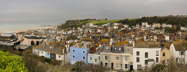 Panorama of Hastings Old Town.