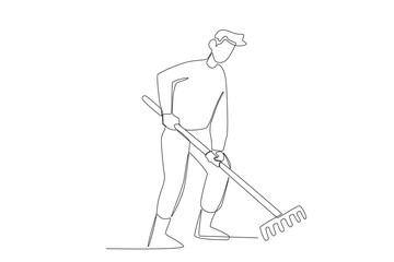 A farmer holding a rake. Farmer one-line drawing