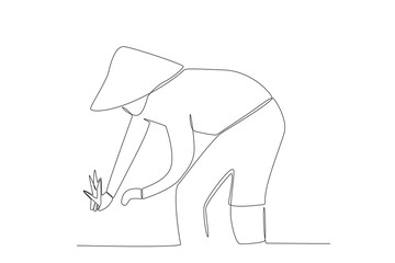 A farmer grows rice. Farmer one-line drawing