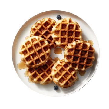 Waffles On White Plate. Isolated On A Transparent Background, Png. Generative AI