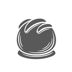 Chocolate candy ball glyph icon vector illustration. Stamp of bonbon with decorative choco stripes and sweet chocolate cover, praline sphere stuffed with toffee or nuts, gourmet souffle or nougat