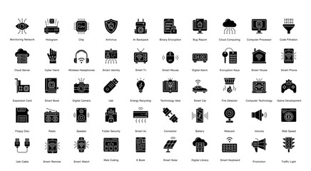 Technology Glyph Iconset Computer Web Coding Glyph Icon Bundle in Black