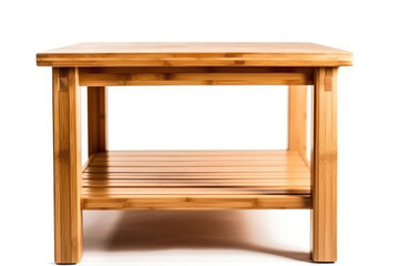 Table Wooden On White Background. Generative AI