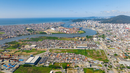 Naklejka premium Aerial drone footage of the port city of Navegantes in Santa Catarina