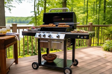 gas grill, featuring multiple burners and heat zones for efficient and versatile cooking, perfect for hosting large barbecue parties - Generative AI