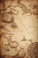Fototapeta na wymiar illustration, ancient medieval nautical map, ai generative