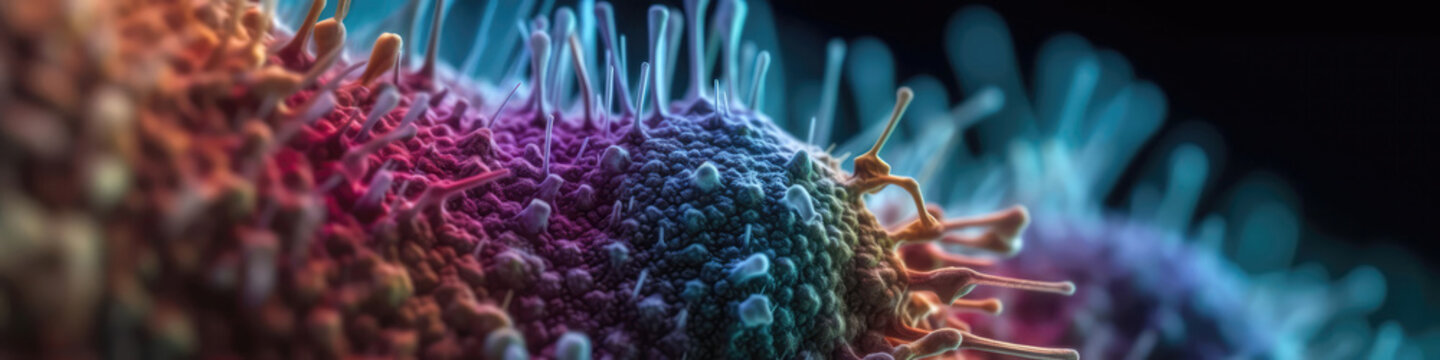 Microscope Virus Closeup. Panoramic Banner. Generative AI