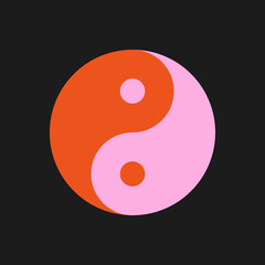 Yin Yang retro style. Cute elements and characters in psychedelic 70s style. Hippie, psychedelic droove, retro and vintage. Vector Illustration