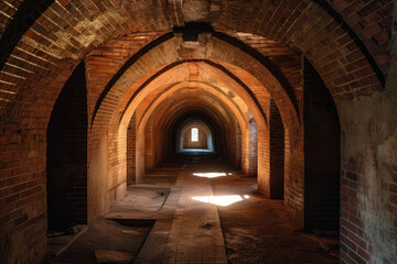 Fototapeta na wymiar Tunnel With Intricate Brickwork And Arched Ceiling. Generative AI