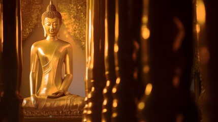 golden buddha statue in the temple, Generative AI