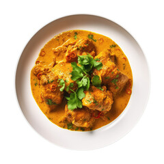 Chicken Korma Indian Dish On White Plate. Isolated On A Transparent Background, Png. Generative AI