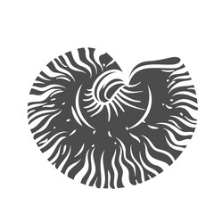 Nautilus seashell glyph icon vector illustration. Stamp of fossil ammonite, silhouette of nautical marine animal in spiral shell, underwater mollusk from deep bottom of tropical sea or ocean life
