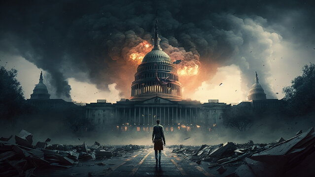 US Capitol Building on fire, The final days of the United States of America with Generative AI.