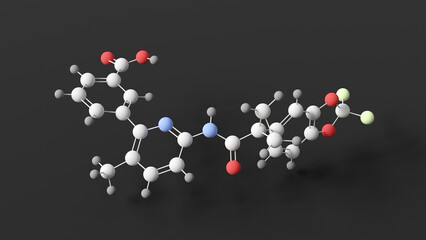 lumacaftor molecule, molecular structure, vx-809, ball and stick 3d model, structural chemical formula with colored atoms