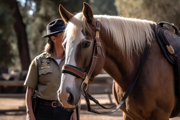 Animalassisted Intervention Therapy Horse Calmly Standing With Handler. Generative AI