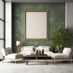 Background living room,  with blank frame and  plant minimalist, light room