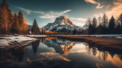 Fototapeta na wymiar Epic Lake & Mountain Scenery, ai generated