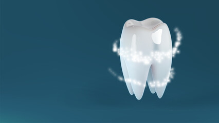 Healthy strong tooth, safe whitening and plaque antibacterial protection vector illustration. Shiny polshed white enamel and dental hygiene sign.