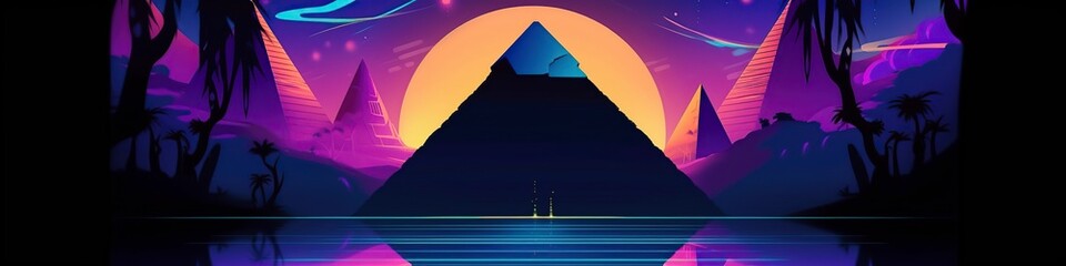 illustration egypt pyramids landscape, female eyes, fantasy, website header, generative ai